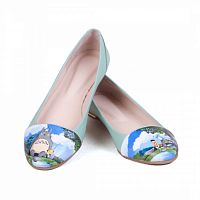 Балетки мятного цвета "Трололло" — женские кожаные балетки ручной работы с рисунком и вышивкой