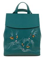 Купить кожаный рюкзак с клапаном и контурным рисунком Кошечки | Женская сумка-рюкзак из натуральной кожи на заказ в Москве и Санкт-Петербурге
