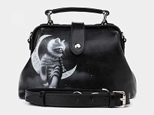 Женская сумка-саквояж с рисунком по коже "Ночной наблюдатель" ручной работы с рисунком и вышивкой на заказ
