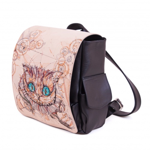 Женский рюкзак с росписью по коже "Графический Чешир" - кожаный рюкзак ручной работы с оригинальным рисунком на заказ |  Sumnizza фото 2