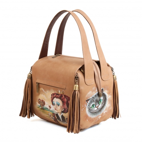 Женская сумка с квадратным дном "Зазеркалье" ручной работы с рисунком и вышивкой на заказ
 фото 4