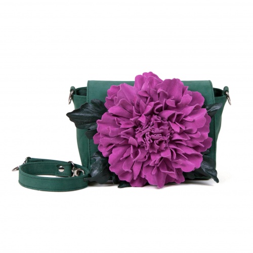 Женский замшевый клатч с цветком-аппликацией "Яркий пион" на заказ - женская кожаная сумка ручной работы с авторским рисунком фото 2