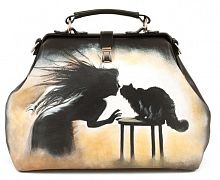 Саквояж ручной работы с рисунком "Маргарита и Кот Бегемот" ручной работы с рисунком и вышивкой на заказ
