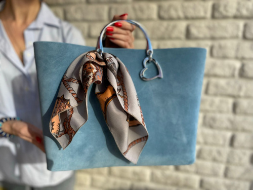 Женская замшевая сумка шоппер на заказ - ручная работа - кожаная и замшевая женская сумка шоппер ручной работы с рисунком и вышивкой на заказ