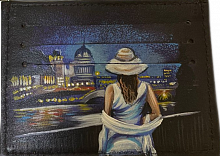 Кожаный холдер для карт ручной работы "На берегу Невы" — кожаный женский конверт для карт, холдер ручной работы с рисунком и фото-принтом