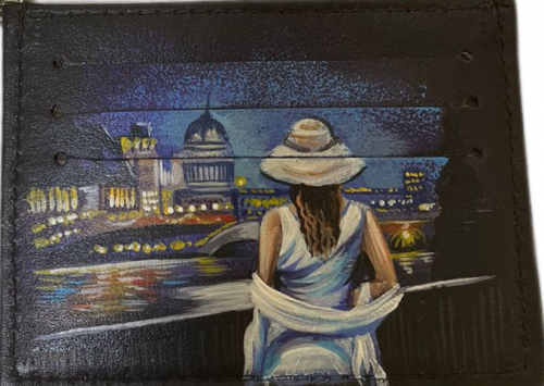 Кожаный холдер для карт ручной работы "На берегу Невы" - кожаный женский конверт для карт, холдер ручной работы с рисунком |  Sumnizza