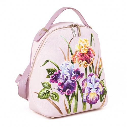 Комплект мокасины, рюкзак и косметичка "Ирисы" - кожаный женский набор рюкзак и ботинки ручной работы с рисунком |  Sumnizza фото 3