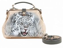 Женский саквояж ручной работы с росписью "Дымчатый леопард" ручной работы с рисунком и вышивкой на заказ
