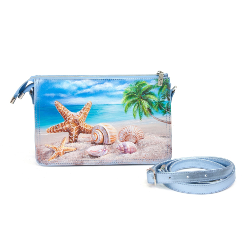 Сумка-клатч через плечо с рисунком по коже "Мальдивы" на заказ - женская кожаная сумка ручной работы с авторским рисунком фото 5