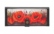 Женский кожаный кошелек-портмоне с принтом "Алые маки" ручной работы с рисунком на заказ