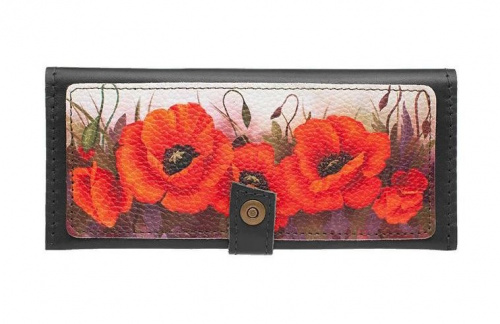 Женский кожаный кошелек-портмоне с принтом "Алые маки" - кожаный женский кошелек-портмоне ручной работы с рисунком на заказ |  Sumnizza
