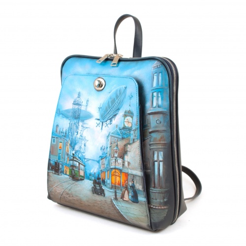 Женский рюкзак повседневный для города с рисунком "Машина времени" ручной работы с рисунком и вышивкой на заказ - Sumnizza фото 3