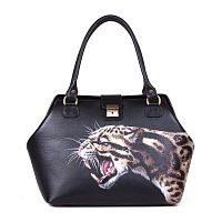 Дорогой женский саквояж "Ирбис" ручной работы с рисунком и вышивкой на заказ
