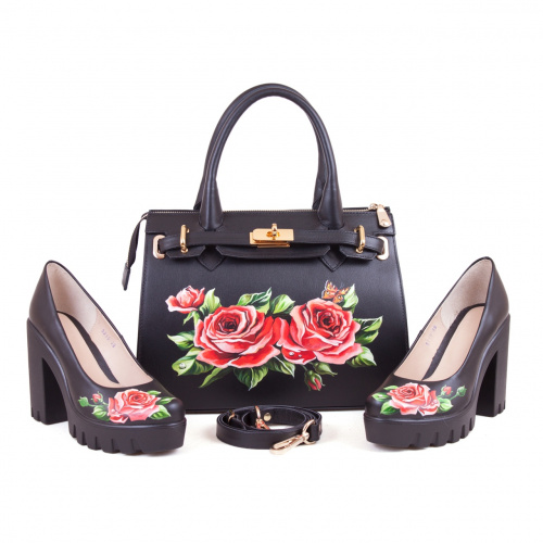 Женские кожаные туфли с рисунком по коже "Розы" фото фото 7