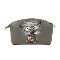 Кожаная косметичка на молнии с рисунком ручной работы на заказ "Бешеная собачка" | Купить он-лайн