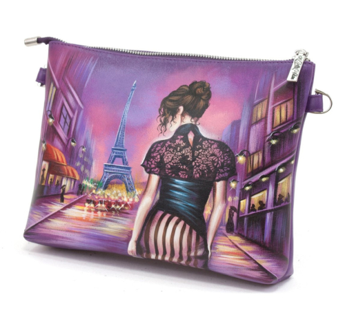 Женская кожаная сумка через плечо с рисунком ручной работы "Прогулка по Парижу" — кросс боди с принтом на заказ