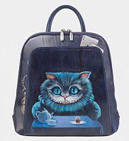 Женский рюкзак с рисунком по коже "Чеширский кот" ручной работы с рисунком и вышивкой на заказ