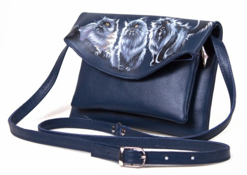 Женская кожаная сумка через плечо с рисунком ручной работы "Злые коты" на заказ - женская кожаная сумка ручной работы с авторским рисунком
