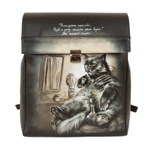 черный мужской рюкзак с росписью "Кот Бегемот" ручной работы с рисунком на заказ |  Sumnizza фото 2