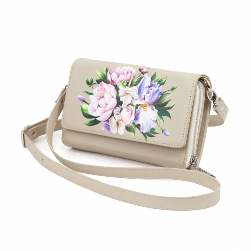 Женская сумка клатч через плечо "Цветочный принт" на заказ - женская кожаная сумка ручной работы с авторским рисунком фото 3