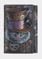 Небольшой складной кошелек в черном цвете с рисунком "Чеширский кот" - ручная работа | Купить в интернет-магазине