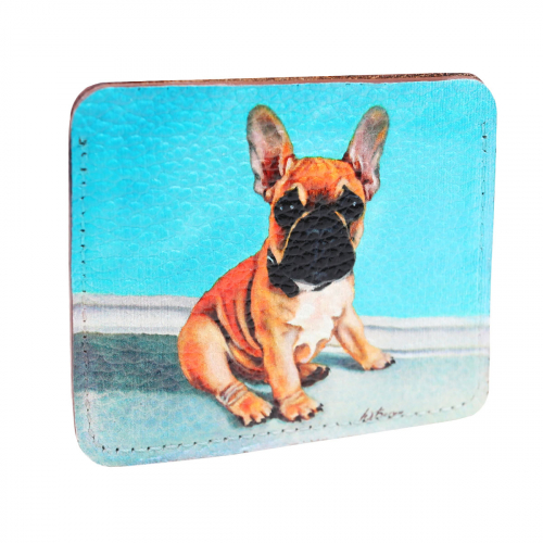 Холдер из кожи для карт и купюр с фотопринтом "Бульдожка" - кожаный женский конверт для карт, холдер ручной работы с рисунком |  Sumnizza фото 2