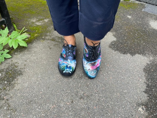 Кожаные полуботинки с ручной росписью "Чеширский кот" - кожаные женские ботильоны и балетки ручной работы с рисунком на заказ | Sumnizza фото 5