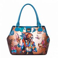 Женский саквояж с рисунком девушки и бабочек "Морская фея" ручной работы с рисунком и вышивкой на заказ

