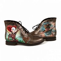 Женские полуботинки на шнуровке  "Королева и Чешир" - оригинальные женские кожаные и замшевые ботильоны и ботинки ручной работы с принтом, рисунком