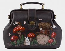 Трендовая сумка-саквояж с рисунком "Время Зазеркалья" ручной работы с рисунком и вышивкой на заказ
