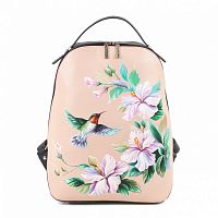 Женский рюкзак для города с росписью "Колибри" ручной работы с рисунком и вышивкой на заказ