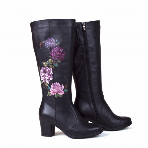 Комплект сапоги и сумка-саквояж "Розы 3D" - кожаный женский набор рюкзак и ботинки ручной работы с рисунком |  Sumnizza фото 5