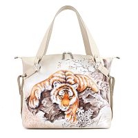 Кожаная сумка шоппер с росписью ручной работы Крадущийся тигр - ручной работы на заказ