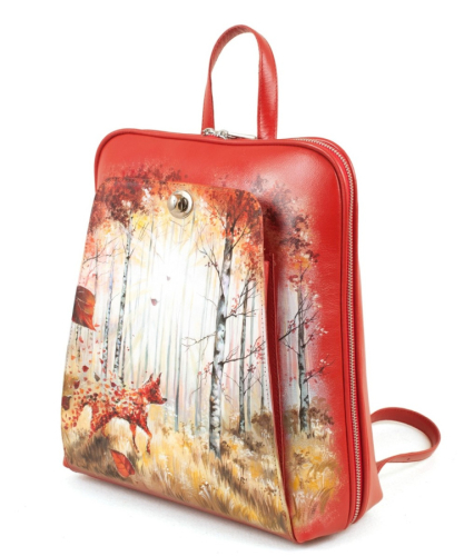 Красный женский рюкзак с рисунком "Осенняя лисичка" ручной работы с рисунком и вышивкой на заказ - Sumnizza