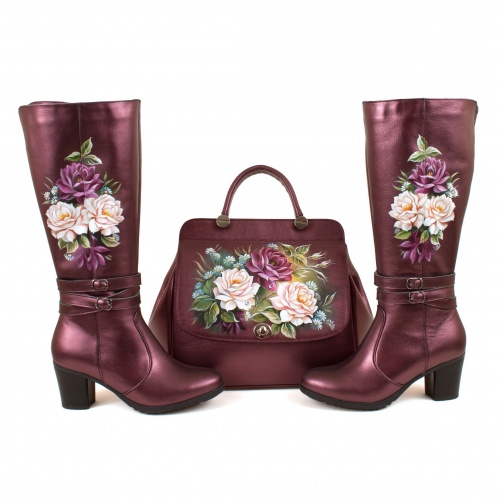 Женские сапоги из натуральной кожи "Розовый сад" - кожаные и замшевые женские сапоги ручной работы с рисунком на заказ | Sumnizza фото 2