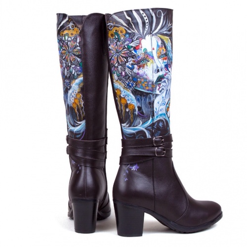 Сапоги на низком каблуке "Куда приводят мечты" - кожаные и замшевые женские сапоги ручной работы с рисунком на заказ | Sumnizza фото 2