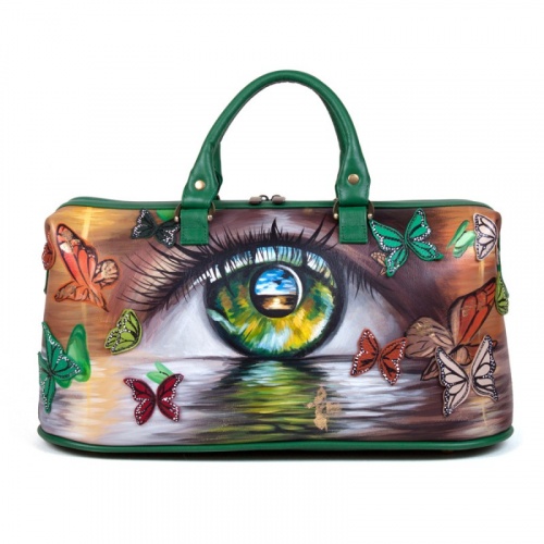 Саквояж из кожи ручной работы с рисунком "Взгляд в бесконечность" - кожаный дорожный саквояж ручной работы с рисунком на заказ |  Sumnizza