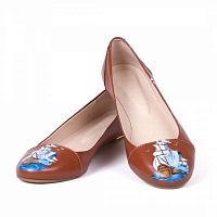 Красивая обувь балетки "Белый парус" — женские кожаные балетки ручной работы с рисунком и вышивкой
