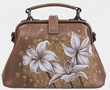 Сумочка саквояж женская с рисунком "Лилии" ручной работы с рисунком и вышивкой на заказ
