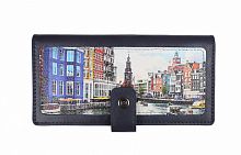 Женское кожаное портмоне с принтом "Каналы Амстердама" ручной работы с рисунком на заказ