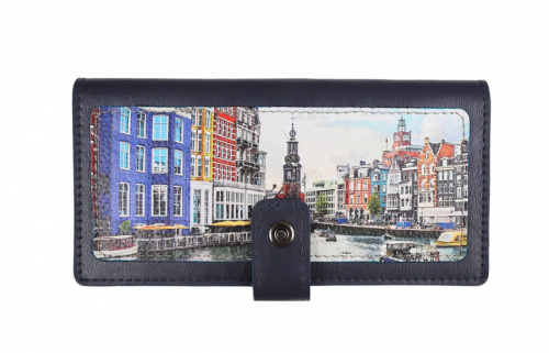 Женское кожаное портмоне с принтом "Каналы Амстердама" - кожаный женский кошелек-портмоне ручной работы с рисунком на заказ |  Sumnizza