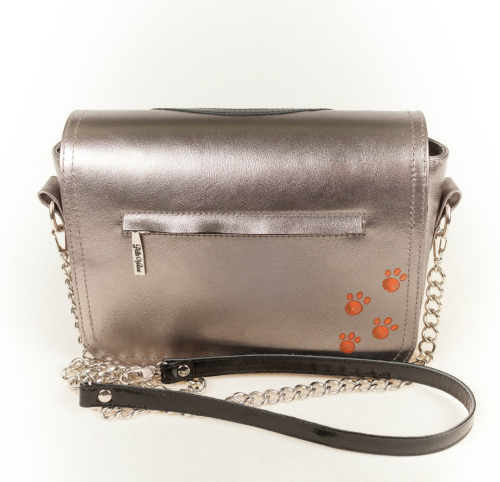 Женская кожаная сумка через плечо с рисунком ручной работы "Кот в наушниках" — кросс боди с принтом на заказ фото 2