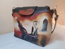 Женская сумка через плечо из натуральной кожи с рисунком ручной работы на заказ "Река смерти" на заказ