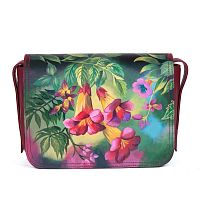 Женская кожаная сумка через плечо с рисунком ручной работы "Яркие колокольчики" — кросс боди с росписью и вышивкой на заказ