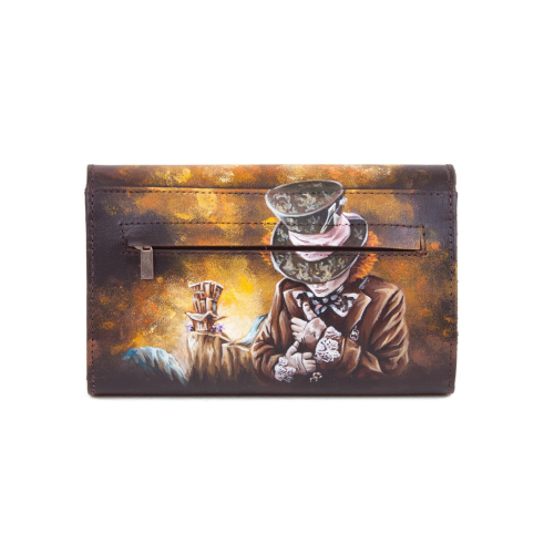 Женский кожаный кошелек на молнии с рисунком "Чешир с часами" - кожаный женский кошелек-портмоне ручной работы с рисунком на заказ |  Sumnizza фото 5