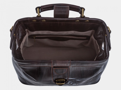 Женская коричневая сумка-саквояж с рисунком "Кошка и мышка" — женская кожаная сумка саквояж ручной работы с рисунком и вышивкой на заказ фото 4