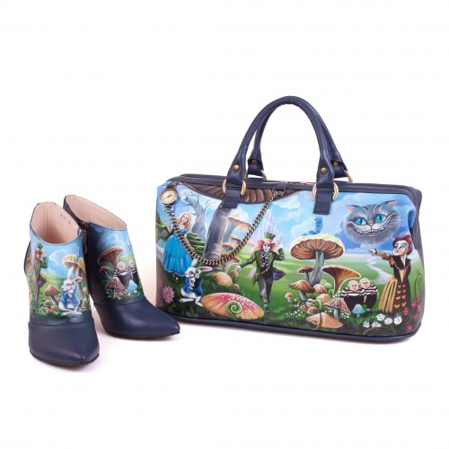 Комплект дорожный саквояж и ботильоны "Алиса" - кожаный женский набор рюкзак и ботинки ручной работы с рисунком |  Sumnizza фото 2