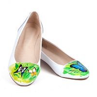 Женские модные балетки "Бабочки" — женские кожаные балетки ручной работы с рисунком и вышивкой