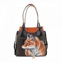 Двухслойная женская сумка с росписью "Лиса охотница" — женская кожаная сумка хобо, сумка мешок ручной работы с рисунком и вышивкой на заказ