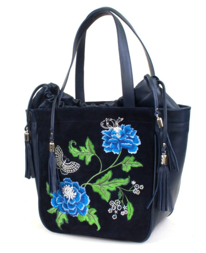 Женская сумка-ведро ручной работы с вышивкой «Цветы» на заказ на заказ | Sumnizza